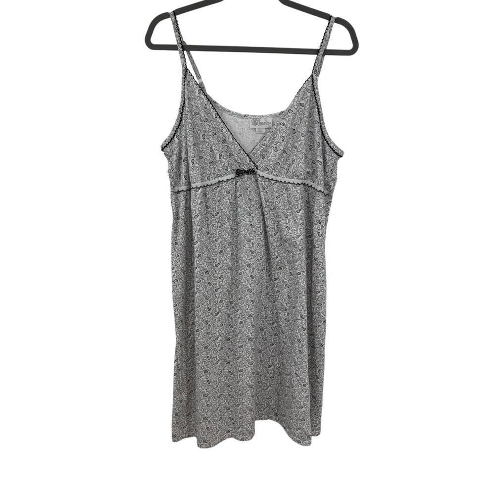 Vintage Character Babydoll Chemise Mini Slip Dress XL Black White Floral Y2K